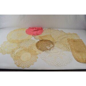 Hand Crocheted Doily Lot Vtg Round Wedding Table Country Tea Party Lacy Elegant